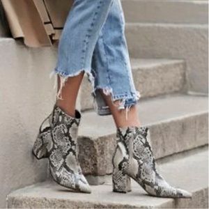 MARC FISHER Jarli Snake Print Leather Heeled Booties